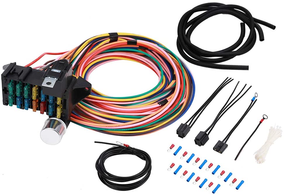 14 Circuit Fuse Universal Wiring Harness Kit for Hot Rod Street Rod Rat XL Speedway Car Muscle Sand Simple Classic Car Truck Automotive Basic 14 Circuit 14 Fuse Universal Wire Harness W/Instruction