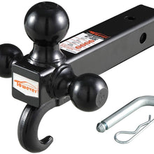 Towever 84181P Class 3/4 Trailer Hitch Tri Ball Mount with Hook (Black, Hollow Shank), for Pickup Truck Hitch Receiver Pin and Clip Included