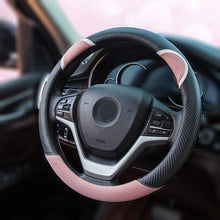 Alusbell Cute Carbon Fiber Steering Wheel Cover Synthetic Leather Auto Car Steering Wheel Cover for Women Universal Fit 15 Inch (Pink)
