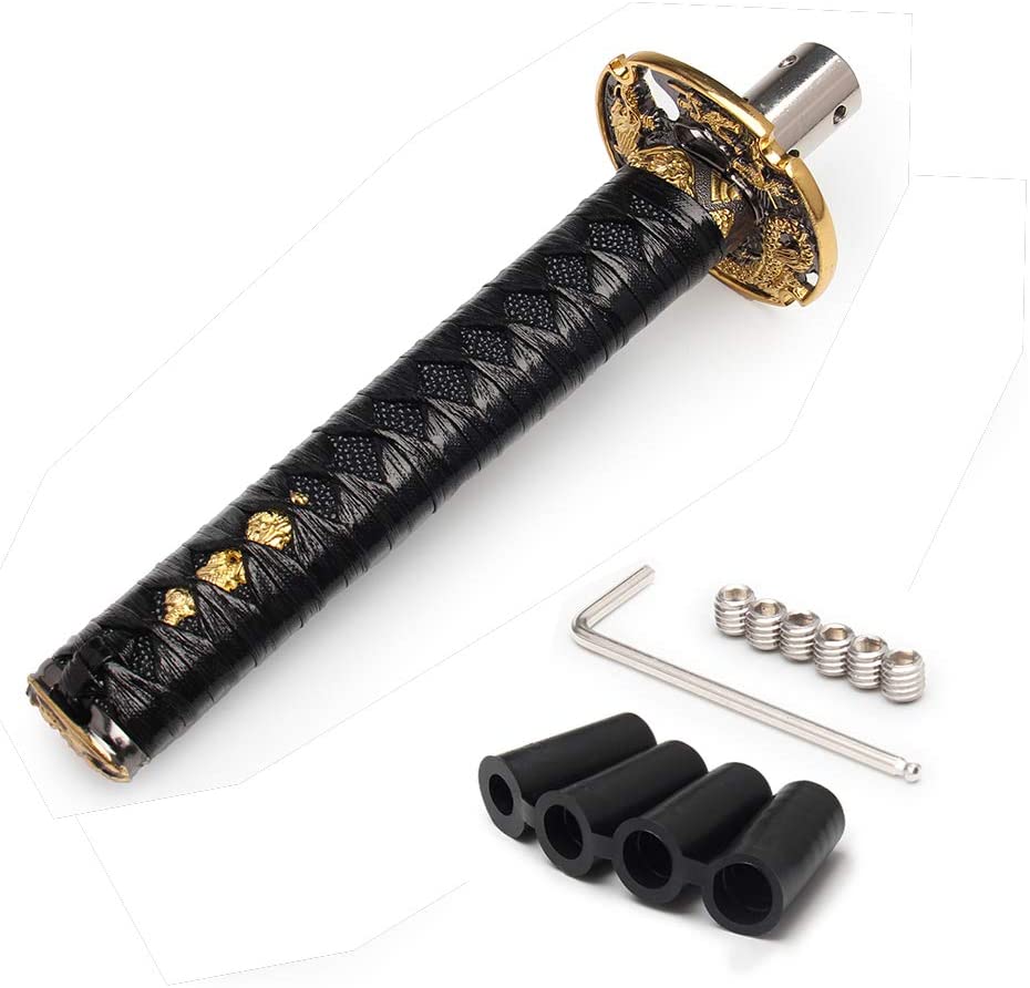 WENJTP Htostar Racing Katana Samurai Sword Shift Knob Shifter Katana Cortex disc Universal Fit for Manual Cars with Adapters Black + Black(20cm)