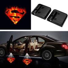 2 Pcs 3D Fire Superman Ghost Shadow Emblems Wireless Door Sensor Lights, No DrillingLed Laser Door Shadow Light Welcome Projector Lamps Fits Ford, Audi, VW, Dodge, Toyota, Honda (Superman)