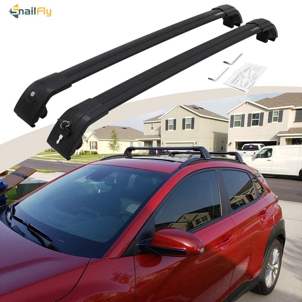 SnailAuto Lockable Cross Bars Fit for Hyundai Kona 2018 2019 2020 2021 Roof Rack Rail Black Aluminum Carrier