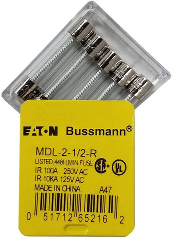 BUSSMANN BY EATON BK/MDL-2-1/2-R FUSE, CARTRIDGE 2.5A 6.3X32MM TIME DELAY (5 pieces)