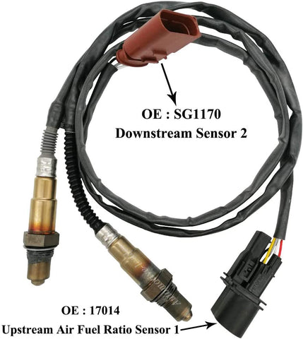 Automotive-leader 2Pcs 17014 Upstream Air Fuel Ratio Sensor 1 and SG1170 Downstream Sensor 2 Compatible for 01-05 Audi A4 A4 Quattro, Volkswagen 02-06 Golf 02-05 Jetta 02-04 Beetle 0258007057 234-4808
