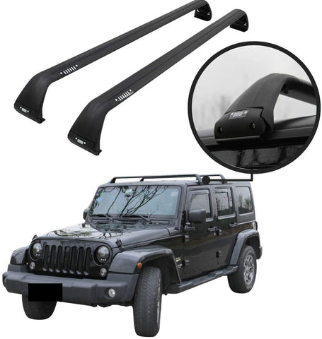 Car Roof Rack Cross Bars fit for Jeep Wrangler JK JL 2007-2020 Aluminum Cross Bar Replacement for Rooftop Cargo Carrier Bag Luggage Kayak Canoe Bike Snowboard Skiboard