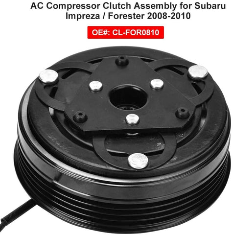 A/C Compressor Clutch, CL-FOR0810 Air Condition AC Compressor Clutch Assembly Kit with Bearing & Pulley & Electromagnetic Coil & Front Plate for Subaru Impreza Forester 08-10
