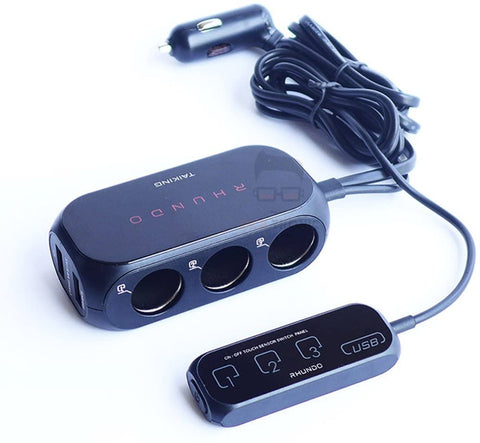 RHUNDO RS-21S 3-way Car Cigarette Lighter Splitter/Adapter/Charger + 2 USB 3.4Amp, with Remote Touch Sensor Switch