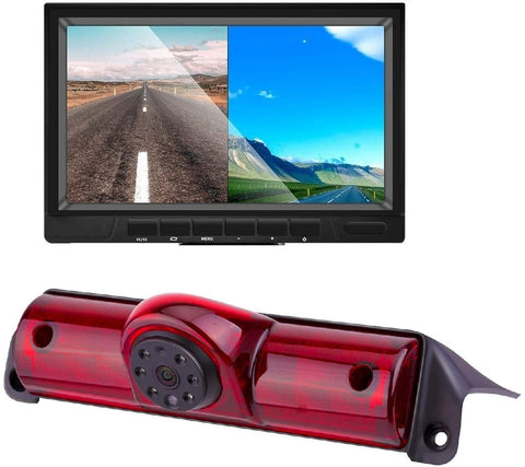 Misayaee Car Third Roof top Mount Brake lamp Camera Brake Light Rear View Backup Camera +7.0 inch TFT Monitor Display Kit for Transporter Express/Savana 2003-2018/Explorer Vans/Express Kit
