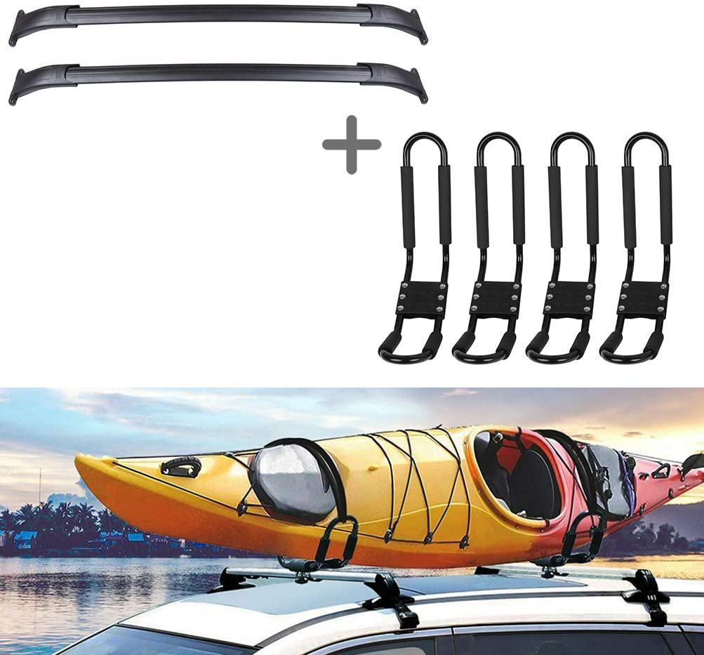 ECCPP Roof Top Cross Bar w/Kayak Rack Set Fit for Cadillac Escalade/for Chevy Suburban/for Chevy Tahoe/for GMC Yukon 2015-2020,Aluminum 2x Roof Rack + 4x Car J-Bar Kayak Rack Cargo Carrier