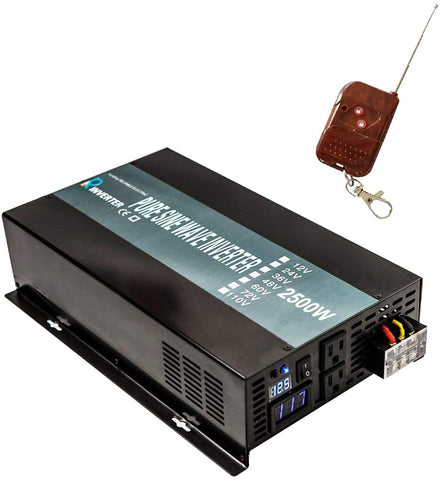 WZRELB 2500W 12V 120V Pure Sine Wave Solar Power Inverter with Remote Control Switch