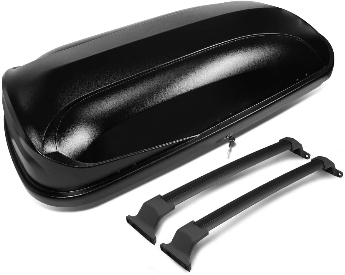 DNA Motoring PT-ZTL-8096-BK Pair Aluminum Roof Rail Cross Bars+Cargo Box Baggage Carrier w/Lock+Keys