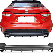 IKON MOTORSPORTS Rear Diffuser Compatible With 2020-2021 Toyota Corolla L LE/XLE | Matte Black Diffuser & Silver Tips Lower Valance Bumper Lip Spolier