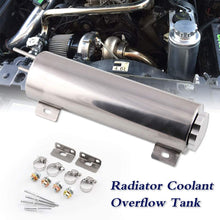 Ruien Radiator Coolant Overflow Tank/Reservior 3"x 9" Polished Stainless 32 oz Silver