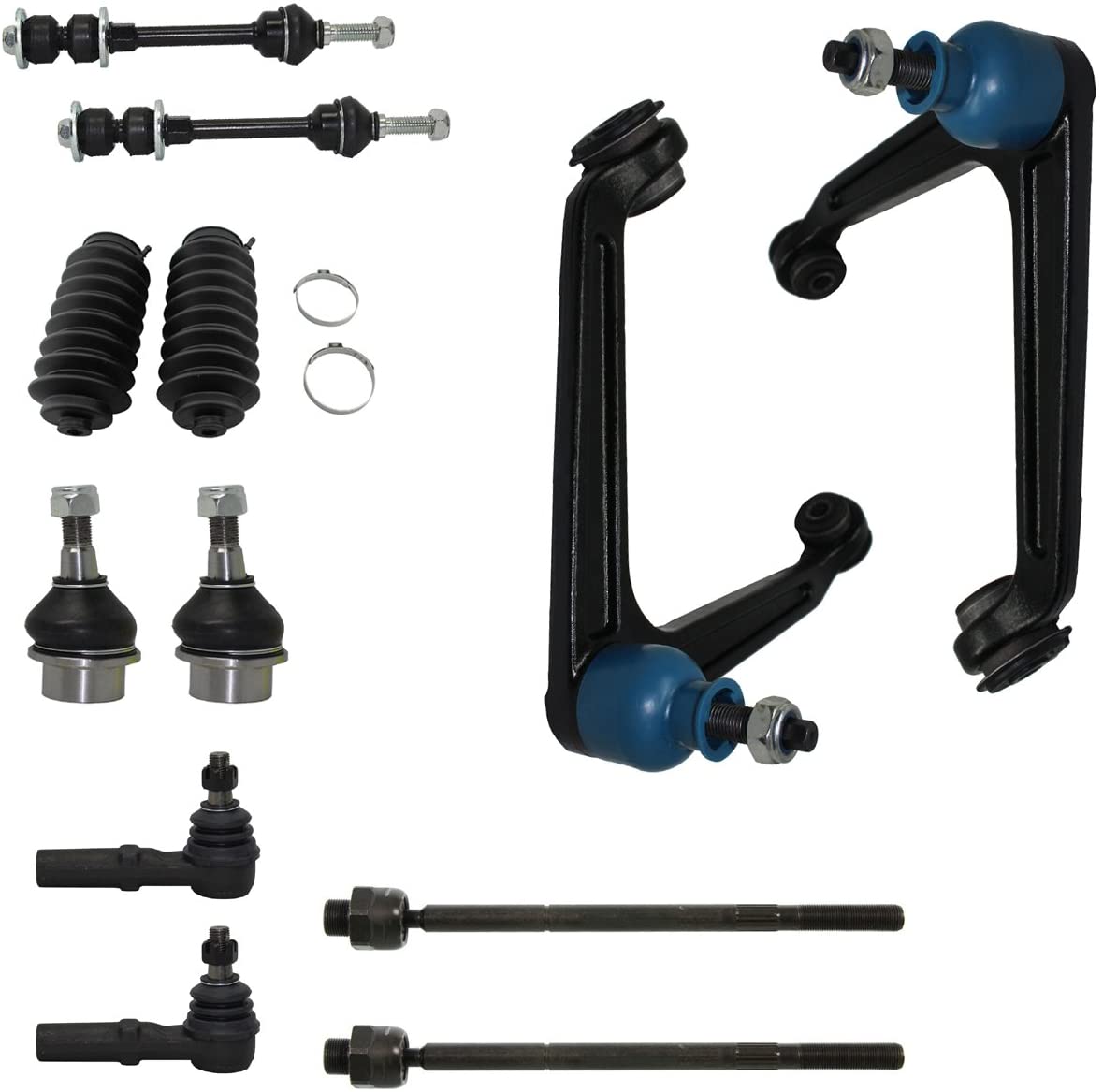 Detroit Axle - 2WD 12pc Front Upper Control Arms w/Ball Joint Assembly, Lower Ball Joints, Sway Bar Links, Inner Outer Tie Rods w/Rack Boot Kit for 2002-2005 Dodge Ram 1500 2WD