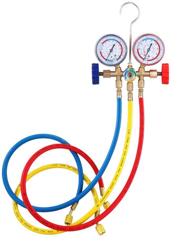Refrigerant Manifold Gauge Set, KKmoon Refrigerant Manifold Gauge Set Air Conditioning Tools with Hose and Hook for R12 R22 R404A R134A