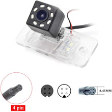 eHANGO Car Rear View Camera with 4 Pin to RCA Cable Bracket License Plate Lights Housing Mount for Audi A3 S3 8P A4 B5 S4 B6 B7 8E 8H A6 C6 S6 RS6 Q7 A8 (12 LED)