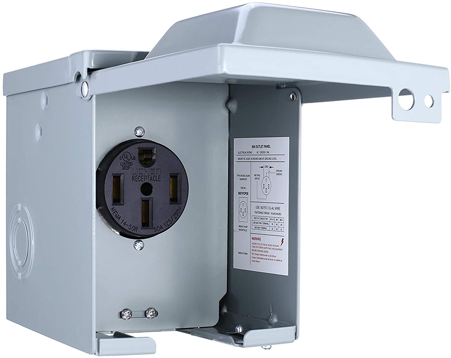 Miady 50 Amp 125/250 Volt RV Power Outlet Box, Enclosed Lockable Weatherproof Outdoor Electrical NEMA 14-50R Receptacle Panel, For RV Camper Travel Trailer Motorhome Electric Car Generator. (50-AMP)