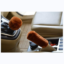 LuckySHD 2Pcs Set Soft Fluffy Auto Gear Shift Knob Cover Handbrake Grip Cover/Grey