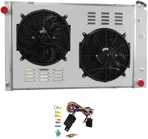 CoolingCare 3 Row Core Radiator + Shroud Fans for 1973-1986 Chevrolet & GMC Multiple V8 Models, C10 C20 C30 K10 K20 Pickup Truck