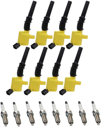 ENA Heavy Duty Ignition Coil Platinum Spark Plug Set of 8 Compatible with Ford F150 F250 F350 F450 F550 Pickup Truck and Ford Excursion & Econoline V8 V10 DG508 SP479