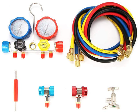 ANNCARY Air Conditioning Refrigerant Charging Measuring Hose Recharge Kit Recharge Hose with Gauge for Car AC Air Conditioning R12 R22 R134a R502