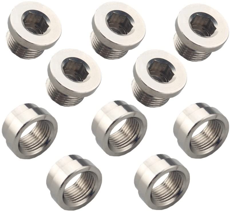 JGR O2 Oxygen Sensor Stepped Weld Bungs (5 Bungs/5 Plugs) M18 x 1.5