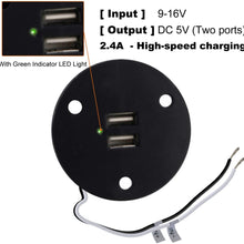 Facon RV USB Charger Socket Power, High Speed Charging 5V / 2.4A Dual USB Outlet, Recessed Mount with Green Indicator Light, USB Outlet for RV Trailer Camper Boat Marine Motorhome (Black)