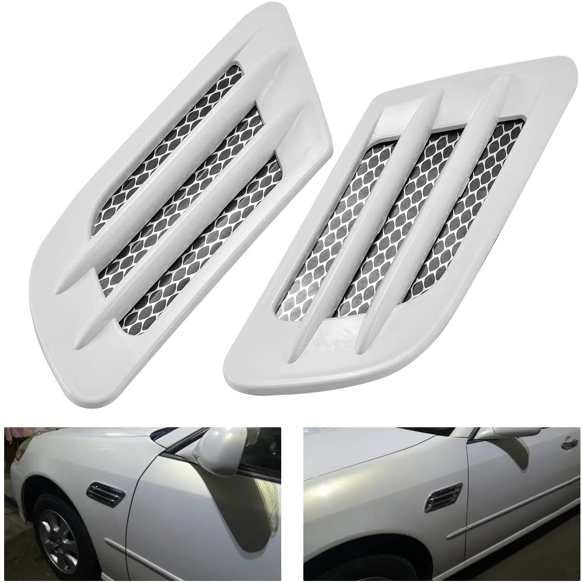 TUINCYN Universal Car Air Flow Intake Hood Scoop Vent Cover Carbon Fiber Decorative Side Ventilation Scoop(Pack of 2)