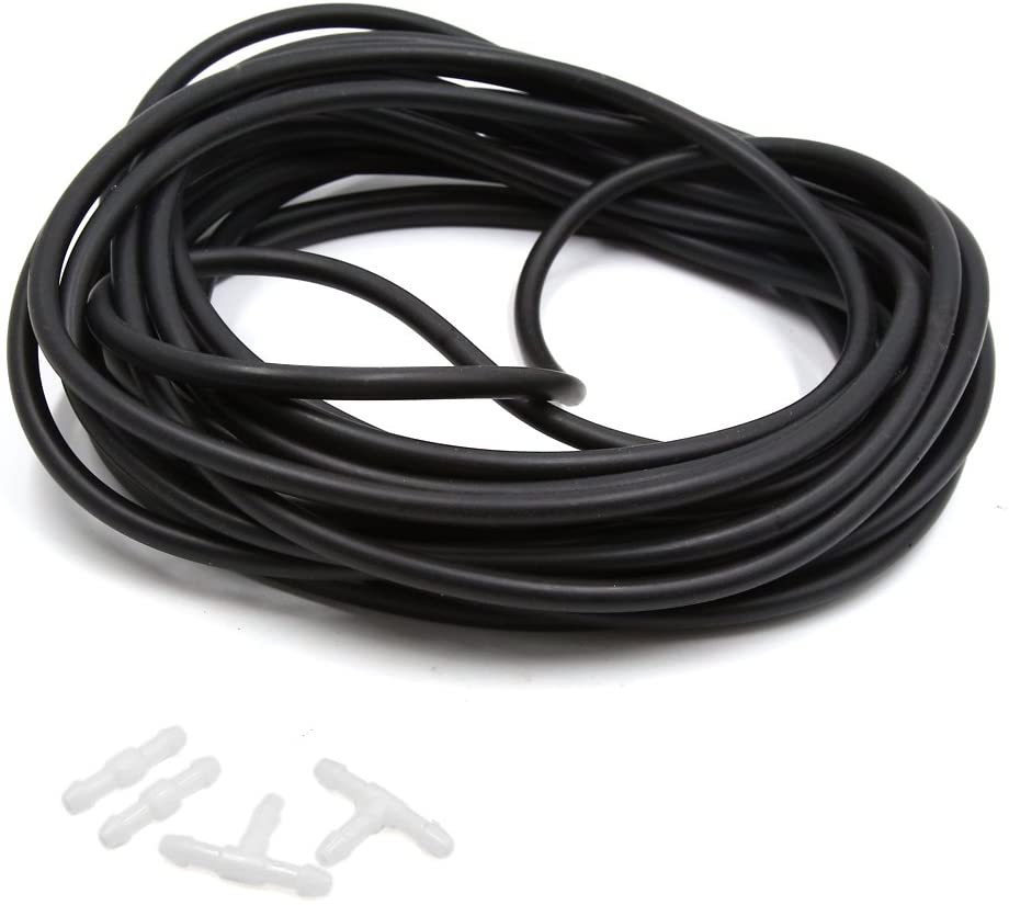 uxcell 10M 5mm Inner Dia Black Rubber Car Vacuum Hose Water Tube Pipe w Connector