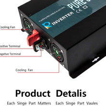 WZRELB Full Power Endurable 3500W 12VDC to 120VAC 60HZ US DUAL OUTLETS LED DISPLAY PURE SINE WAVE INVERTER Power Converter, (RBP350012B1)