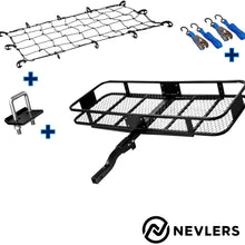 Nevlers 60” L x 20” W x 6” H Folding Hitch Mount Cargo Carrier with Net, 2 Blue Ratchet Straps and Bonus Hitch stabilizer - Waterproof - 500 lb Weight Limit - Great Additional Trunk Space