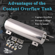 Ruien Radiator Coolant Overflow Tank/Reservior 3"x 9" Polished Stainless 32 oz Silver