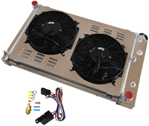 CoolingCare All Aluminum 3 Row Radiator+ Fan Shroud w/Relay Kits for Chevy/GMC C10 C20 C30 K10 K20 K30 C/K Series Pickup Truck Camaro Blazer 1970-1987