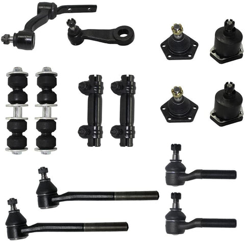 Detroit Axle - 14 Piece Front Suspension Kit - 2 Upper Ball Joints, 2 Lower Ball Joints, 2 Sway Bar End Links, Pitman & Idler Arms, Tie Rod Ends, 2 Adjustment Sleeves - Fits 4x4 Models Only