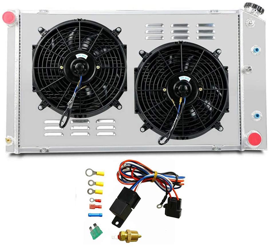 ALLOYWORKS 3 Row All Aluminum Radiator+Fan Shroud+Relay For 1975-1987 Chevy Nova / 1970-1981 Chevy Camaro/GMC C/K/G 15 25 35 1500 2500 3500 Suburban(NEW)