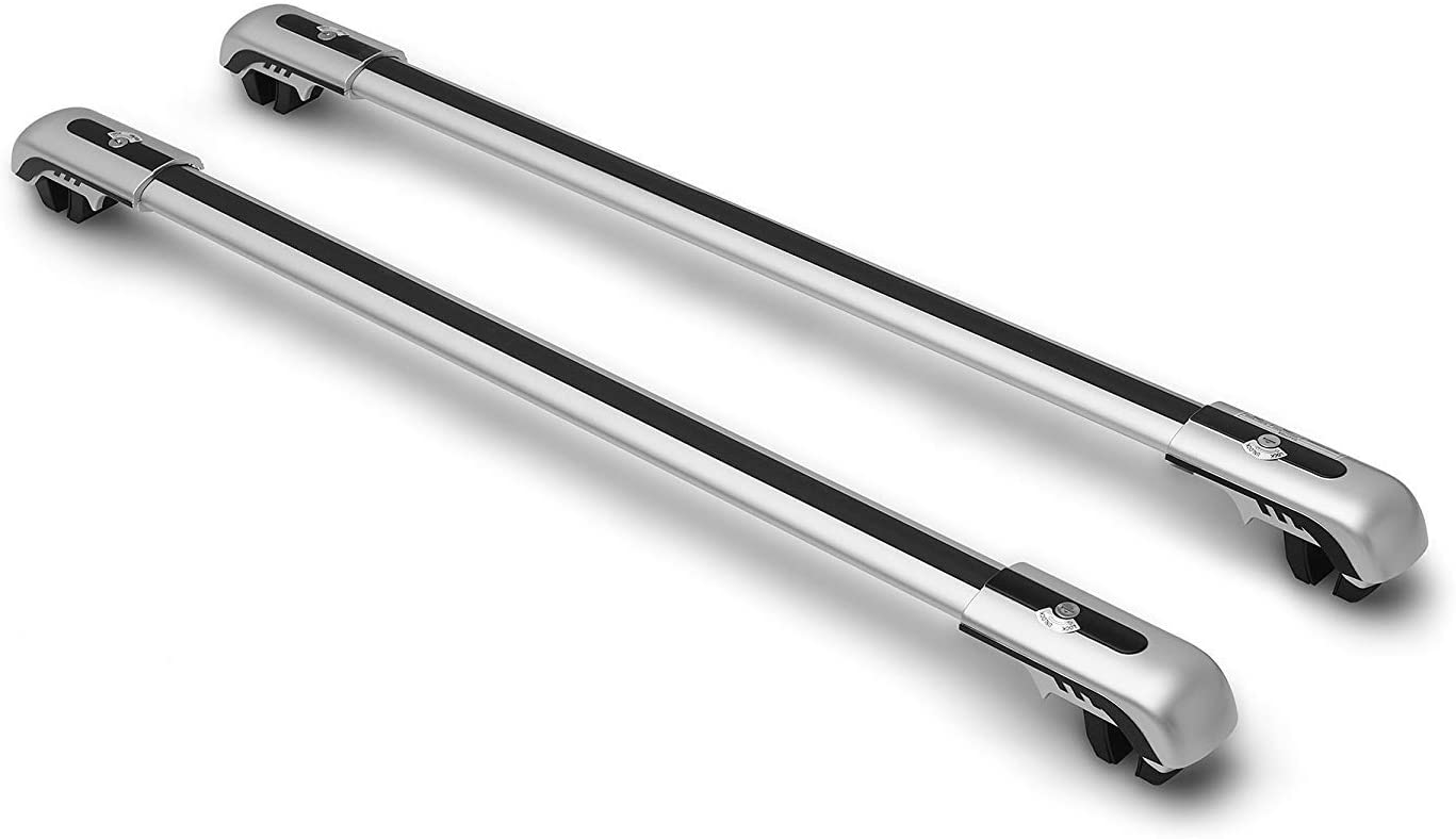 TAC Universal Shark Aluminum Roof Top Rail Rack Cross Bars with Lock System for Snowboard Kayak Canoe Luggage Carrier Truck Pickup SUV Off Road Exterior Accessories (2 Pieces Cross Bars)(Small Size)