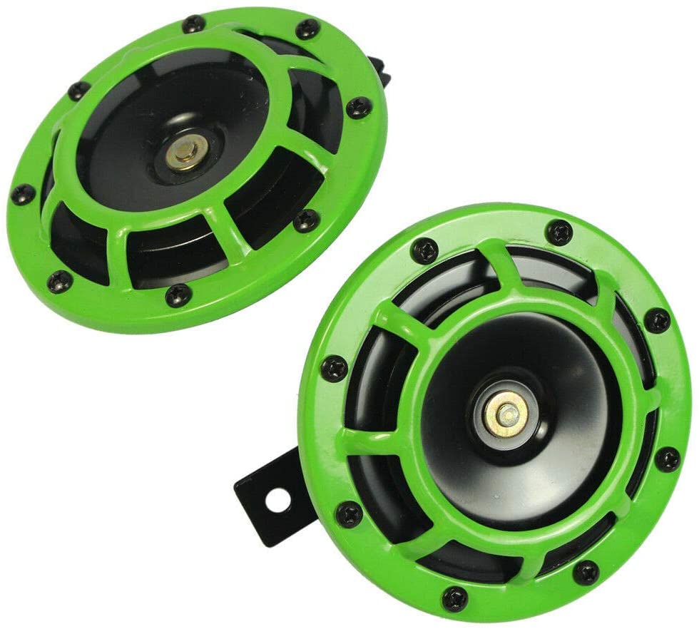 LIME GREEN SUPER LOUD TWO ELECTRIC BLAST TONE HORN MOTORCYCLE CHOPPER 12V