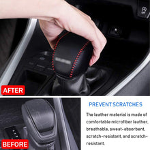 BOYUER Car Gear Shift Cover, Genuine Leather Shift Lever Cover Gear Shift Knob Cover Compatible with Toyota 2019 2020 RAV4(Red Stitches)
