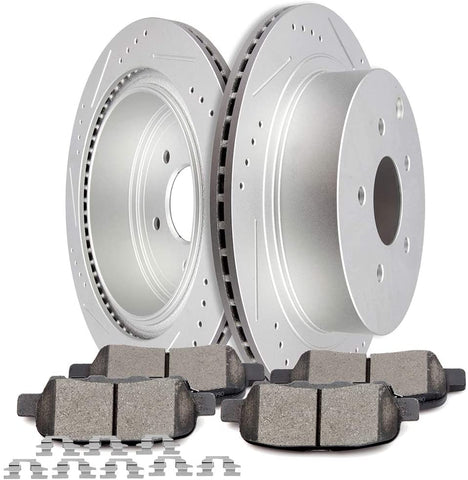 BRAKEUS Brake Rotors Ceramic Pads Fit for Infiniti FX35 FX37 FX45 JX35 M35h M37 M56 Q50 Q60 Q70 Q70L QX60 QX70, for Nissan Murano Pathfinder Quest,Clip Hardware