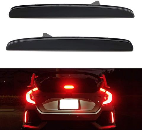 iJDMTOY Red Lens 24-SMD LED Bumper Reflector Lights Compatible With 2017-up Honda Civic Hatchback, SI or Type-R Sedan, Function as Tail, Brake Lamps