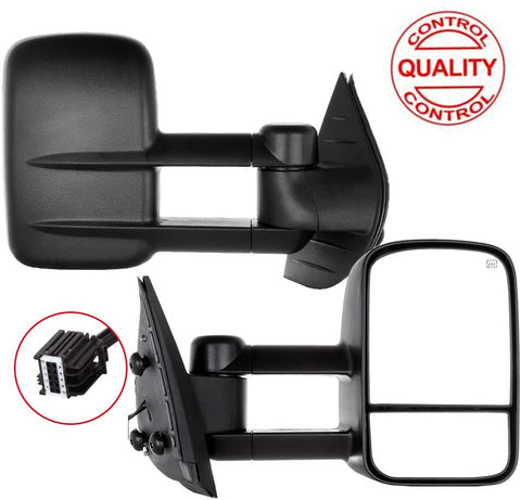 TUPARTS Tow Mirrors Fits For 2007-2014 Chevy Tahoe,GMC Yukon/Yukon XL Denali Towing Mirrors Power Heated No Turn Signal Light Black Textured Manual Telescoping