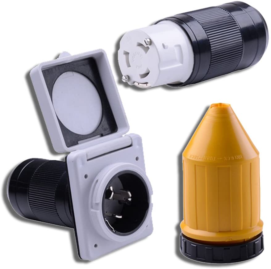 50 AMP RV Trailer Marine Power Cord Power Inlet - Female Twist locking Connector - Weatherproof Boot Kit