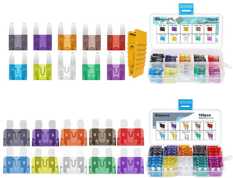 220pcs - Car Blade Fuses Assortment Kit, Automotive Fuses - Standard & Mini (2A/ 3A/ 5A/ 7.5A/ 10A/ 15A/ 20A/ 25A/ 30A/ 35A), Car Boat Truck SUV Automotive Replacement Fuses by Riseuvo