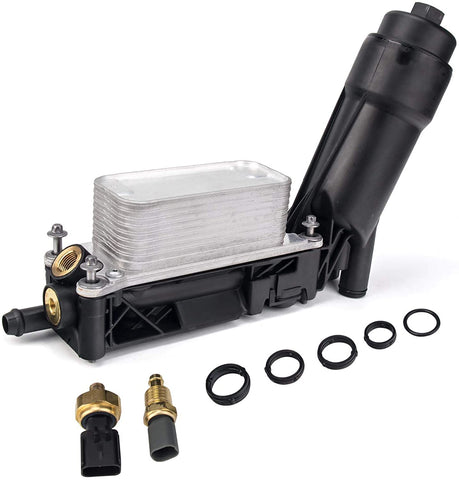 Engine Oil Cooler Filter Housing Adapter w/Sensors 3.6L 3.2L Compatible with 2011 2012 2013 Chrysler 200, 300, Town & Country, Dodge, Jeep Grand and More OE#5184294AE