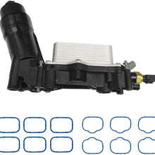 Engine Oil Filter Cooler Housing Assembly Complete Kit Includes Temp Sensors, Bypass Valve, Spring, Filter & Gaskets 68105583AF Fit for All 2014-2017 Dodge Chrysler Jeep Models with 3.6L V6 Engine