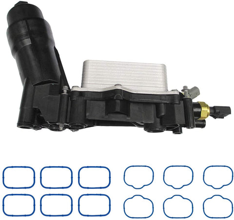 Engine Oil Filter Cooler Housing Assembly Complete Kit Includes Temp Sensors, Bypass Valve, Spring, Filter & Gaskets 68105583AF Fit for All 2014-2017 Dodge Chrysler Jeep Models with 3.6L V6 Engine