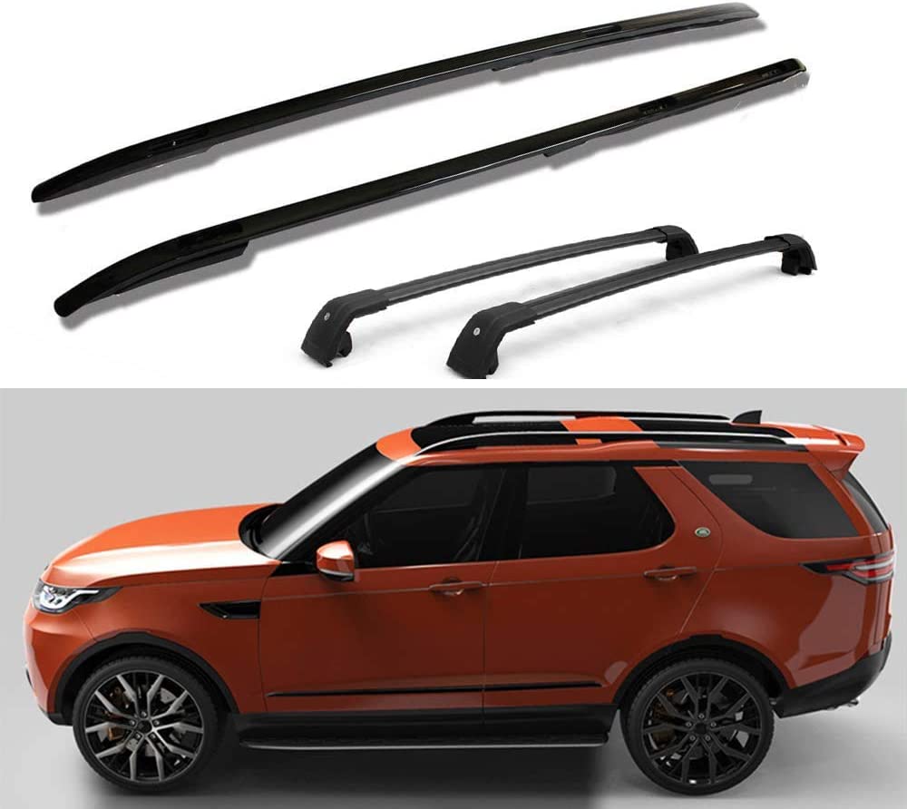 KPGDG Fit for All New Discovery 5 L462 2017 2018 2019 2020 4 Pcs Aluminium Roof Rails Roof Racks Lockable Cross Bars Crossbars - Black