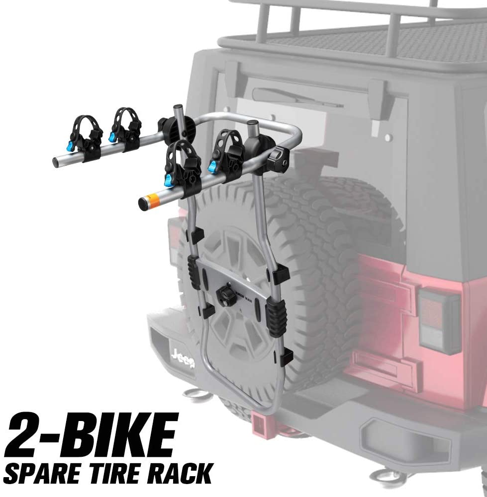 FIERYRED 2-Bike Spare Tire Rack, 75 lb. Capacity Spare Tire Bicycle Carrier, Adjustable Bolt-On Spare Tire Rack