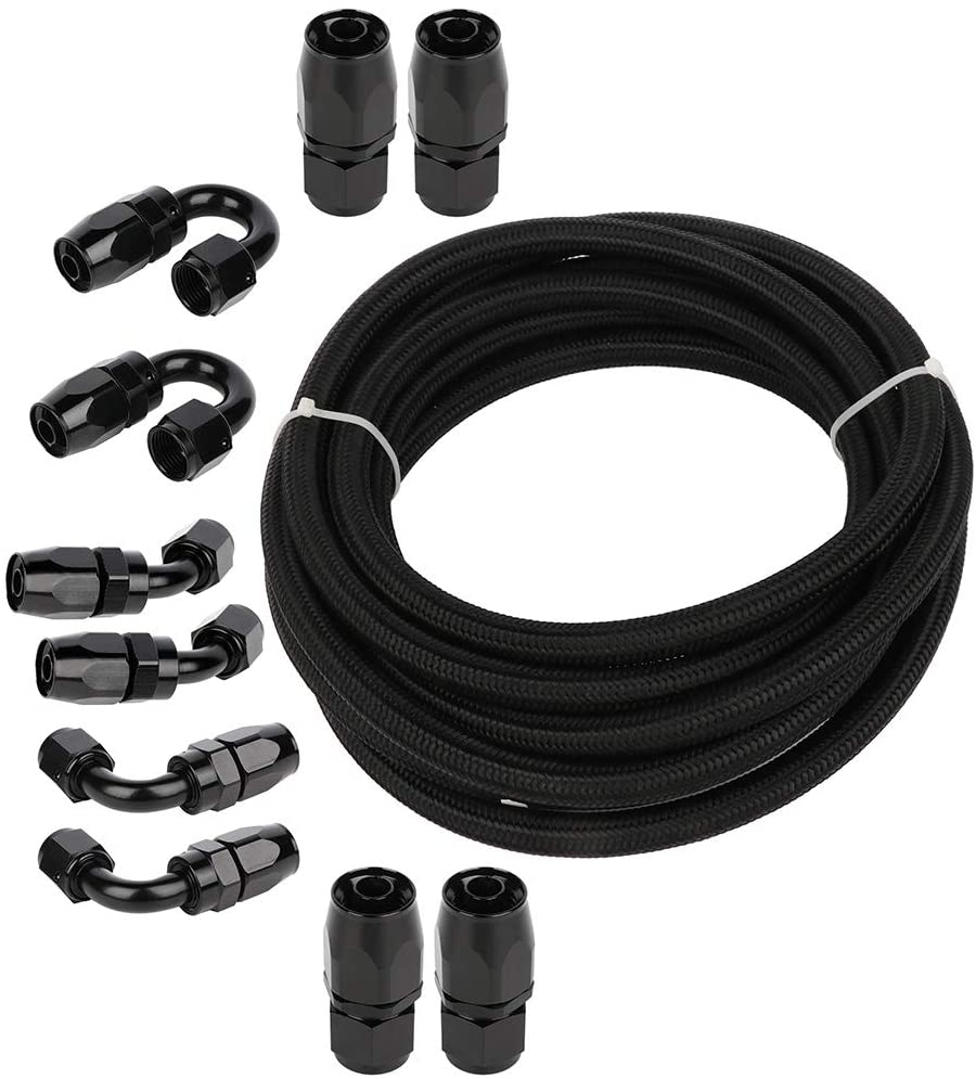 ANPART AN8 20Ft Braided Fuel Line Hose Nylon braided fuel gas pipe hose and AN8 10 pcs Swivel Hose End Fittings