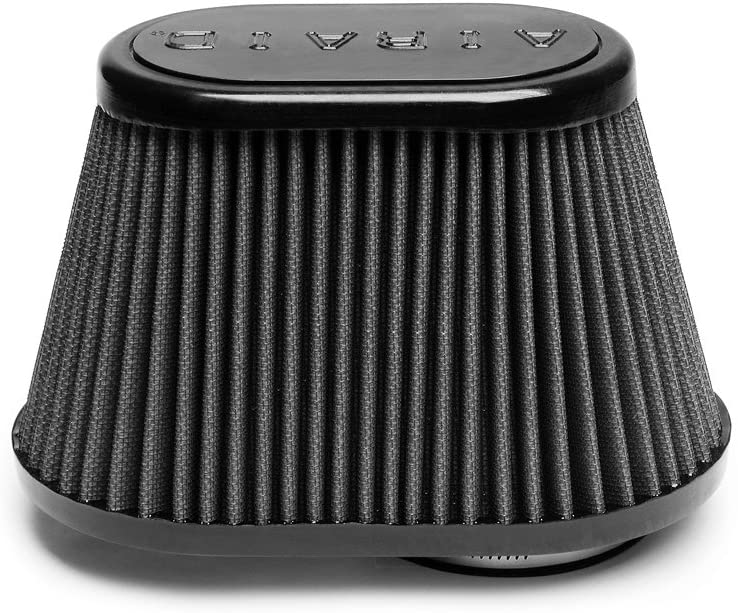 Airaid 722-431 Universal Clamp-On Air Filter: Oval Tapered; 3 in (76 mm) Flange ID; 5 in (127 mm) Height; 8.5 in x 5.25 in (216 mm x 133 mm) Base; 6 in x 3.75 in (152 mm x95 mm) Top
